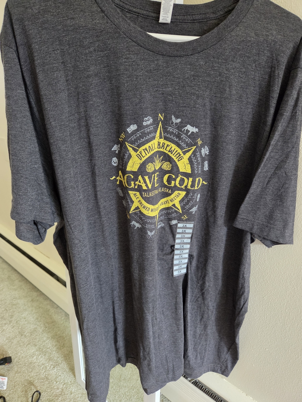 Denali Brewing Charcoal Tee with Yellow Agave Gold Chest Logo